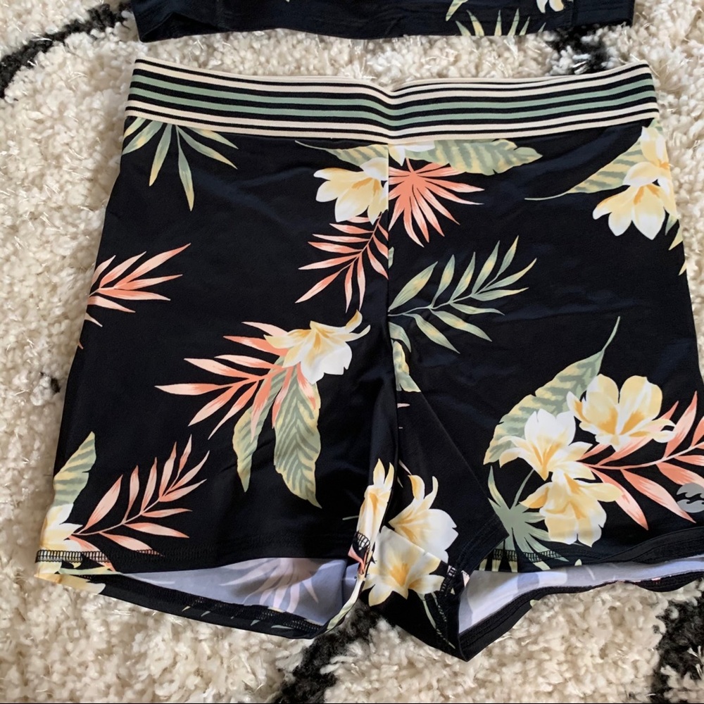 Billabong Black Floral Athletic Shorts Set with Pink, Yellow, Green Accents - Picture 2 of 4